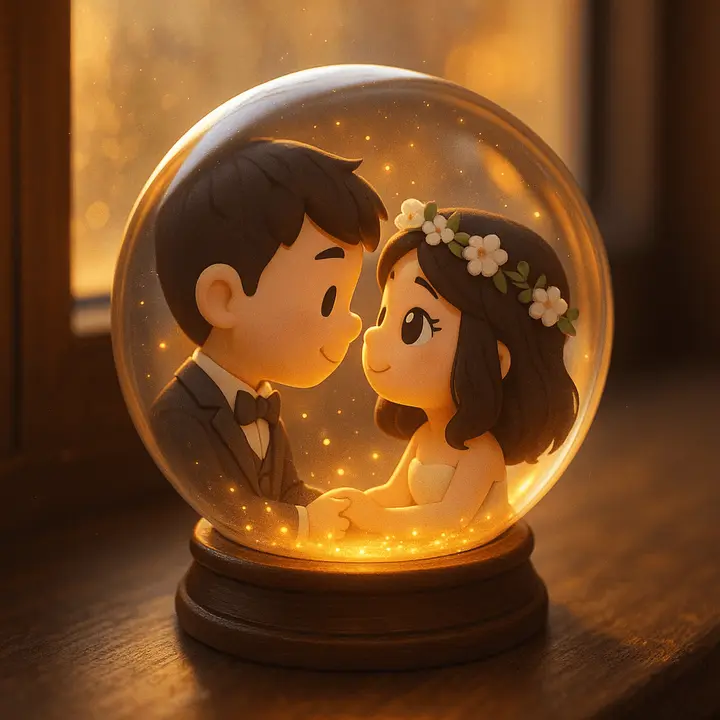 3D Q-version Couple Snow Globe Nano Banana 2.1 example