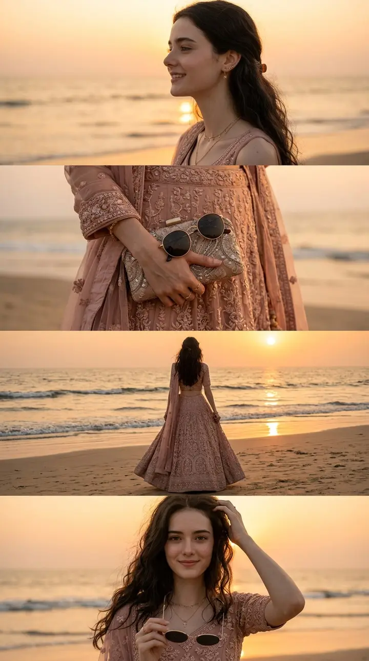 Beach Sunset Four-Panel Collage Nano Banana 2.1 example