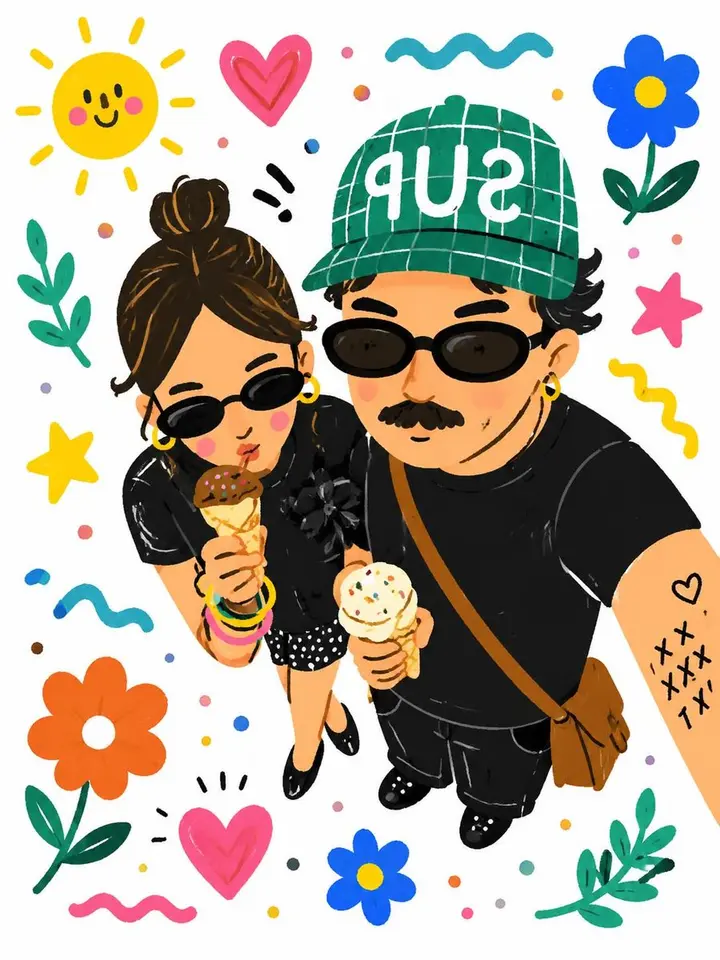 Cartoon Selfie Doodle Illustration Nano Banana 2.1 example