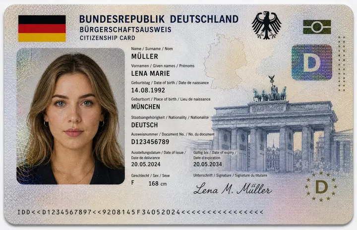 German Citizenship Identity Card Mockup Nano Banana 2.1 example