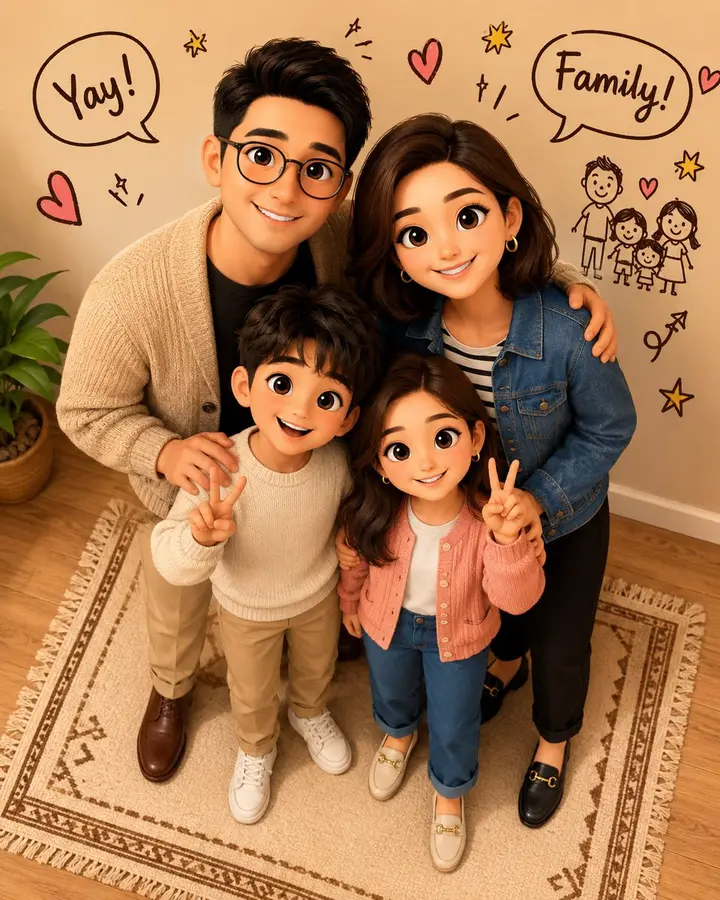 Stylized 3D Animated Family Portrait Nano Banana 2.1 example
